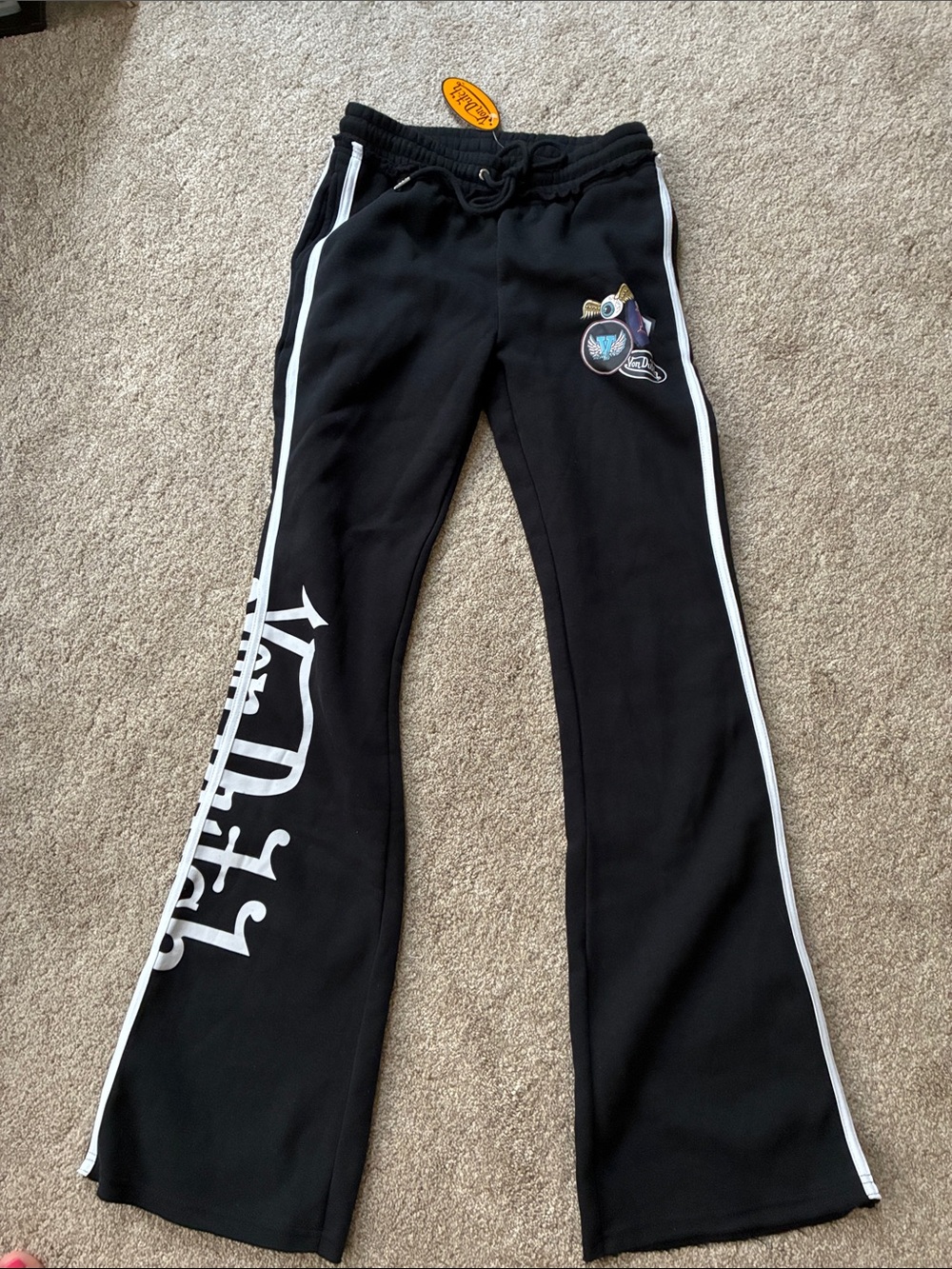 Von Dutch Black Womens Joggers with White Side Stripes